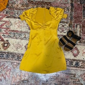 mustard yellow puff sleeve dress
